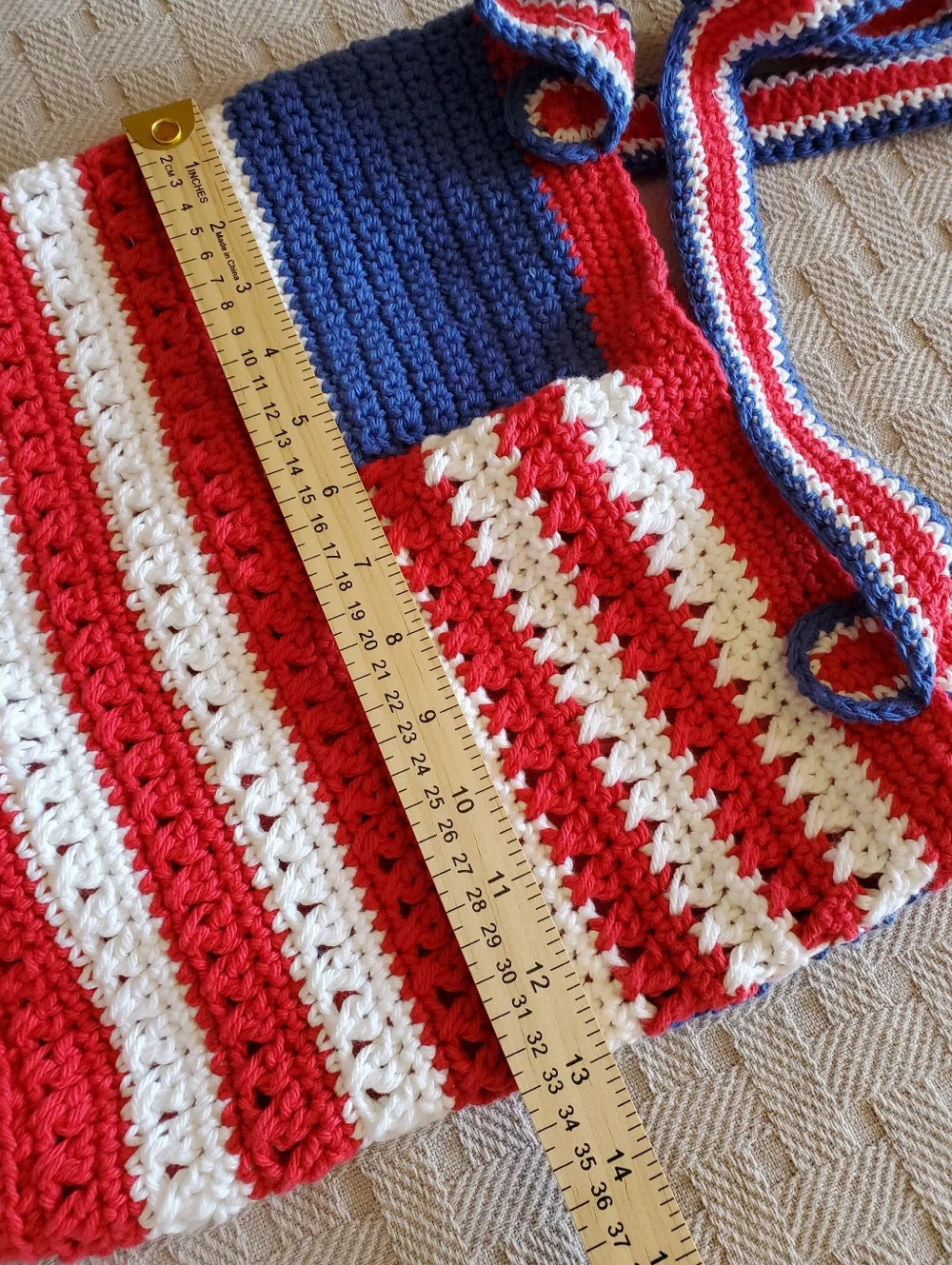 REVERSIBLE Crocheted American Flag Tote Bag Patriotic 4th of July Handmade